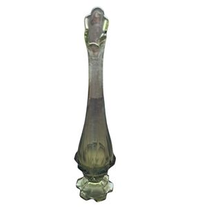 Stunning Mid-Century Modern Swung Glass Vase - Avocado Green 12" Scalloped Base